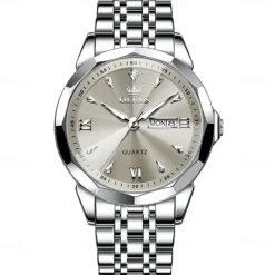 OLEVS Women Men Quartz Watch Minimalist Fashion Casual Wristwatch Luminous Calendar Waterproof Decoration Steel Watch