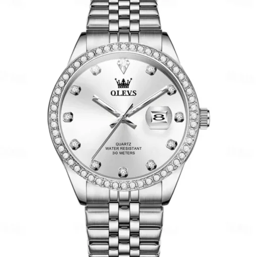 OLEVS Women Men Quartz Watch Minimalist Fashion Casual Wristwatch Luminous Calendar Waterproof Decoration Steel Watch