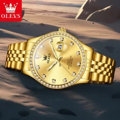OLEVS Women Men Quartz Watch Minimalist Fashion Casual Wristwatch Luminous Calendar Waterproof Decoration Steel Watch