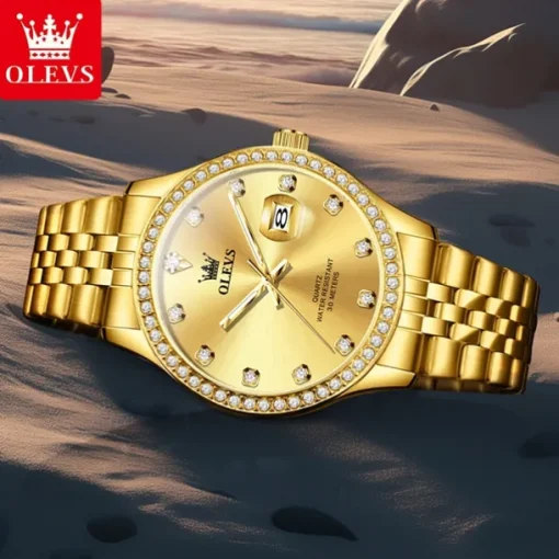 OLEVS Women Men Quartz Watch Minimalist Fashion Casual Wristwatch Luminous Calendar Waterproof Decoration Steel Watch