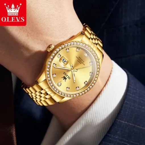 OLEVS Women Men Quartz Watch Minimalist Fashion Casual Wristwatch Luminous Calendar Waterproof Decoration Steel Watch
