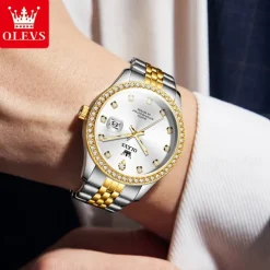 OLEVS Women Men Quartz Watch Minimalist Fashion Casual Wristwatch Luminous Calendar Waterproof Decoration Steel Watch
