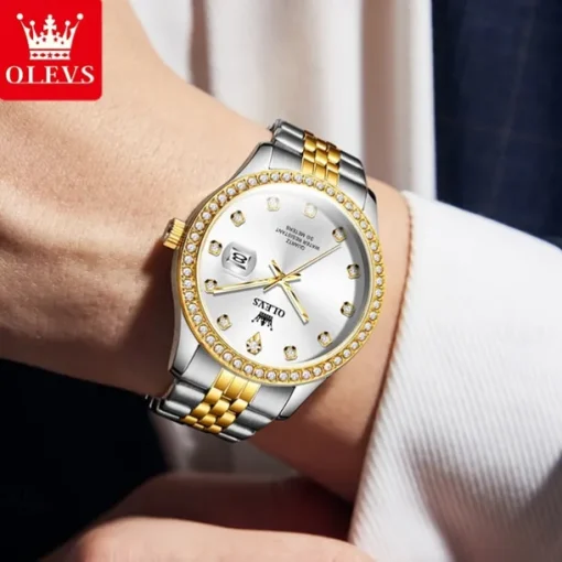 OLEVS Women Men Quartz Watch Minimalist Fashion Casual Wristwatch Luminous Calendar Waterproof Decoration Steel Watch