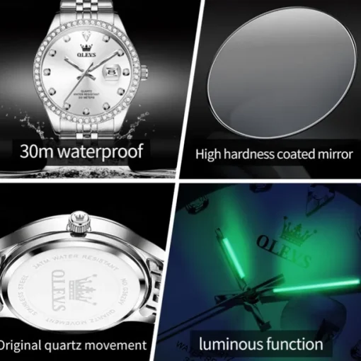 OLEVS Women Men Quartz Watch Minimalist Fashion Casual Wristwatch Luminous Calendar Waterproof Decoration Steel Watch