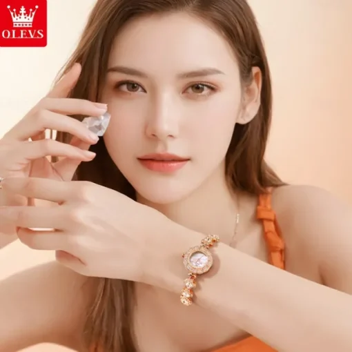 OLEVS Women Quartz Watch Creative Minimalist Fashion Wristwatch Waterproof Decoration Stainless Steel Watch