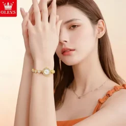OLEVS Women Quartz Watch Creative Minimalist Fashion Wristwatch Waterproof Decoration Stainless Steel Watch