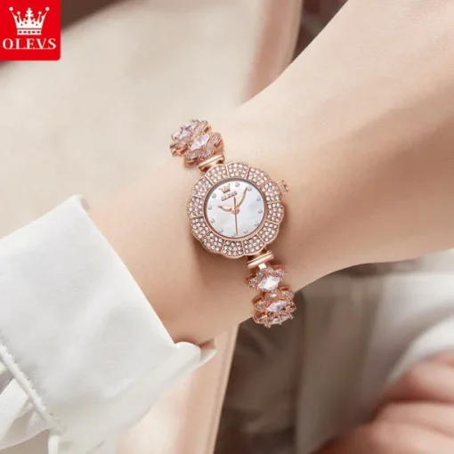 OLEVS Women Quartz Watch Creative Minimalist Fashion Wristwatch Waterproof Decoration Stainless Steel Watch