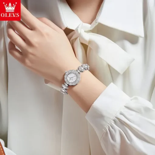 OLEVS Women Quartz Watch Creative Minimalist Fashion Wristwatch Waterproof Decoration Stainless Steel Watch