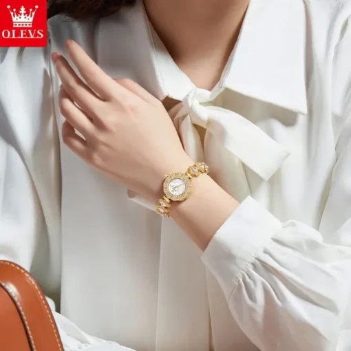 OLEVS Women Quartz Watch Creative Minimalist Fashion Wristwatch Waterproof Decoration Stainless Steel Watch