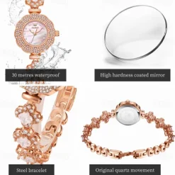 OLEVS Women Quartz Watch Creative Minimalist Fashion Wristwatch Waterproof Decoration Stainless Steel Watch