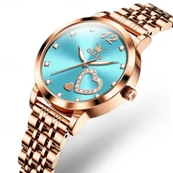 Olevs Women Steel Band Watch Decorative Luminous Simple Leisure Quartz Watch Waterproof Sports Diamond-Set Women Wristwatch