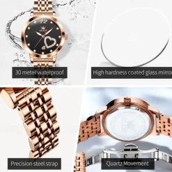 Olevs Women Steel Band Watch Decorative Luminous Simple Leisure Quartz Watch Waterproof Sports Diamond-Set Women Wristwatch