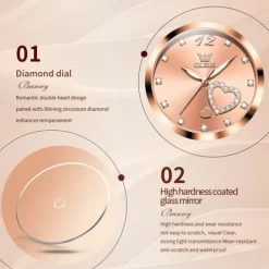 Olevs Women Steel Band Watch Decorative Luminous Simple Leisure Quartz Watch Waterproof Sports Diamond-Set Women Wristwatch