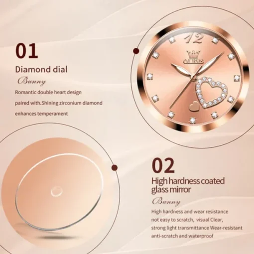 Olevs Women Steel Band Watch Decorative Luminous Simple Leisure Quartz Watch Waterproof Sports Diamond-Set Women Wristwatch