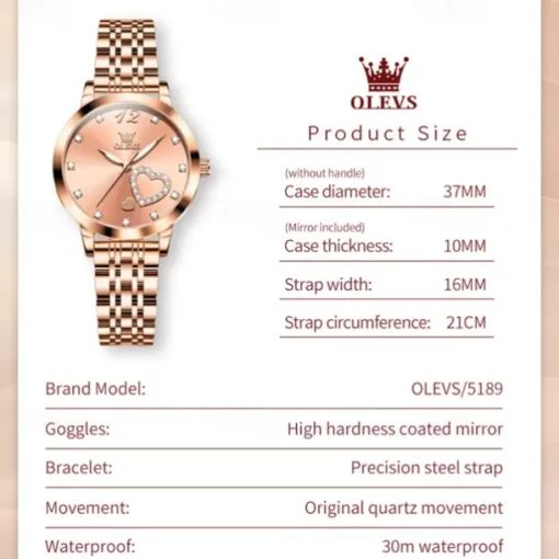 Olevs Women Steel Band Watch Decorative Luminous Simple Leisure Quartz Watch Waterproof Sports Diamond-Set Women Wristwatch
