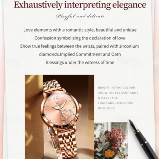 Olevs Women Steel Band Watch Decorative Luminous Simple Leisure Quartz Watch Waterproof Sports Diamond-Set Women Wristwatch