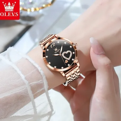 Olevs Women Steel Band Watch Decorative Luminous Simple Leisure Quartz Watch Waterproof Sports Diamond-Set Women Wristwatch