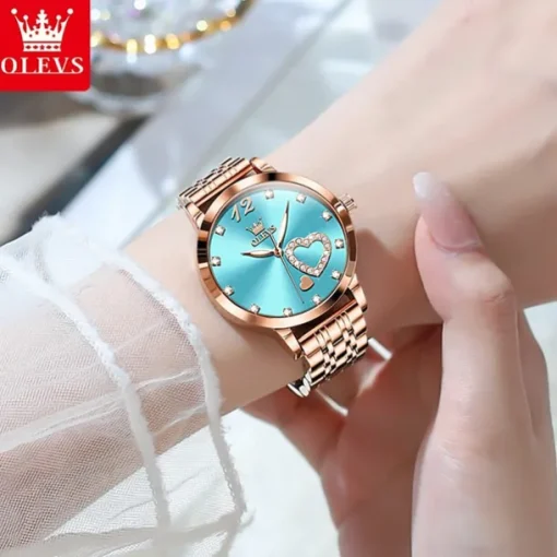Olevs Women Steel Band Watch Decorative Luminous Simple Leisure Quartz Watch Waterproof Sports Diamond-Set Women Wristwatch