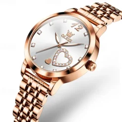 Olevs Women Steel Band Watch Decorative Luminous Simple Leisure Quartz Watch Waterproof Sports Diamond-Set Women Wristwatch