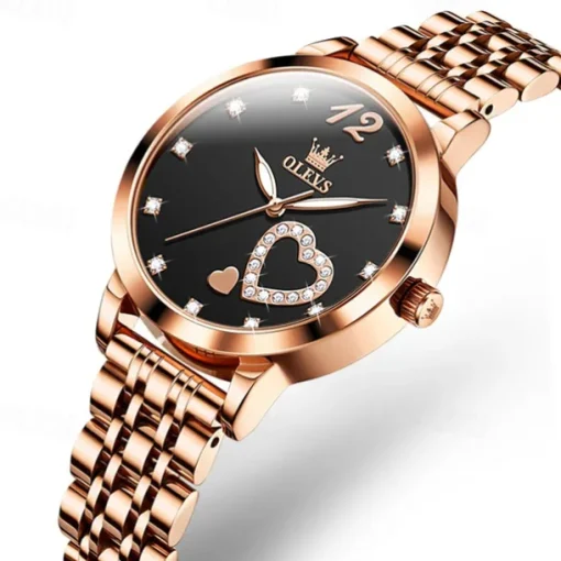 Olevs Women Steel Band Watch Decorative Luminous Simple Leisure Quartz Watch Waterproof Sports Diamond-Set Women Wristwatch