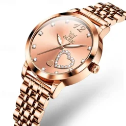 Olevs Women Steel Band Watch Decorative Luminous Simple Leisure Quartz Watch Waterproof Sports Diamond-Set Women Wristwatch
