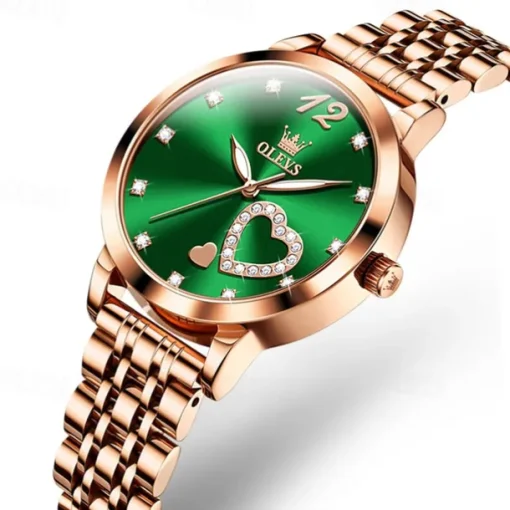 Olevs Women Steel Band Watch Decorative Luminous Simple Leisure Quartz Watch Waterproof Sports Diamond-Set Women Wristwatch
