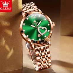 Olevs Women Steel Band Watch Decorative Luminous Simple Leisure Quartz Watch Waterproof Sports Diamond-Set Women Wristwatch