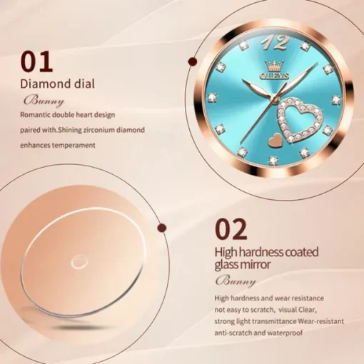 Olevs Women Steel Band Watch Decorative Luminous Simple Leisure Quartz Watch Waterproof Sports Diamond-Set Women Wristwatch