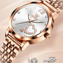 Olevs Women Steel Band Watch Decorative Luminous Simple Leisure Quartz Watch Waterproof Sports Diamond-Set Women Wristwatch