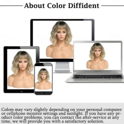 Ombre Blonde Wigs for Women Short Wavy Wig with Bangs Ash Blonde Bob Wig with Dark Roots Medium Length Natural Synthetic Hair for Daily Party& Cosplay Halloween Wigs