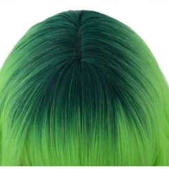 Ombre Green Wigs for Women 14 Inches Short Wavy Neon Green Wig With Bangs Fluorescent Green Short Wigs for Cosplay Party Daily Wigs Wig Cap Included Christmas Party Wigs St.Patrick's Day Wigs