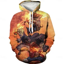 One Piece Film: Red Monkey D. Luffy Portgas·D· Ace Hoodie Cartoon Manga Anime 3D Front Pocket Graphic For Couple's Men's Women's Adults' 3D Print