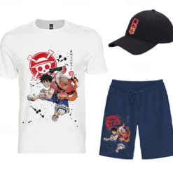 One Piece Monkey D. Luffy T-shirt Shorts Baseball Cap Print Graphic For Men's Adults' Hot Stamping Casual Daily