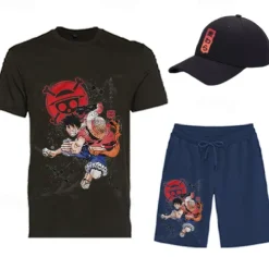 One Piece Monkey D. Luffy T-shirt Shorts Baseball Cap Print Graphic For Men's Adults' Hot Stamping Casual Daily