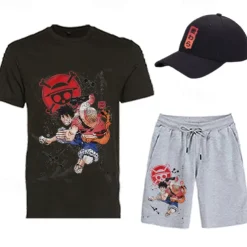 One Piece Monkey D. Luffy T-shirt Shorts Baseball Cap Print Graphic For Men's Adults' Hot Stamping Casual Daily