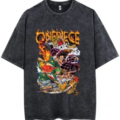 One Piece Monkey D. Luffy T-shirt Oversized Acid Washed Tee Punk Gothic T-shirt Retro Vinatge Street Style Hip Hop Unisex Adults Kids