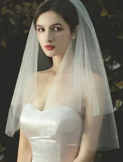 One-tier Comtemporary / Stylish Wedding Veil Cathedral Veils with Fringe Tulle