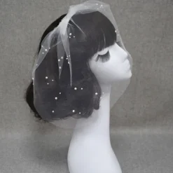 One-tier Cut Edge Wedding Veil Blusher Veils / Veils for Short Hair / Birdcage Veils with Pearl Tulle