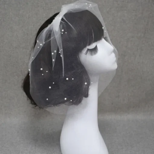 One-tier Cut Edge Wedding Veil Blusher Veils / Veils for Short Hair / Birdcage Veils with Pearl Tulle