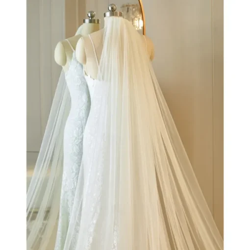 One-tier Lace Applique Edge / Lace Wedding Veil Cathedral Veils with Embroidery / Appliques / Paillette 118.11 in (300cm) Tulle