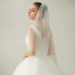 One-tier Pearl Wedding Veil Elbow Veils with Faux Pearl 35.43 in (90cm) Tulle