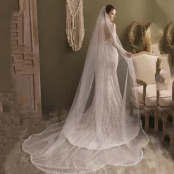 One-tier Pearls / Classic & Timeless / Elegant & Luxurious Wedding Veil Cathedral Veils with Faux Pearl / Appliques 118.11 in (300cm) Lace / Tulle