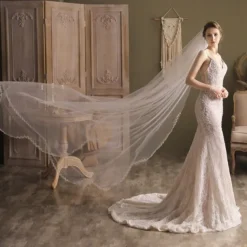 One-tier Pearls / Classic & Timeless / Elegant & Luxurious Wedding Veil Cathedral Veils with Faux Pearl / Appliques 118.11 in (300cm) Lace / Tulle