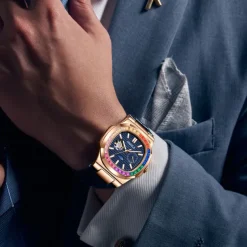 ONOLA Men Mechanical Watch Fashion Business Wristwatch Automatic Self-winding Moon phase Luminous Waterproof Leather Watch