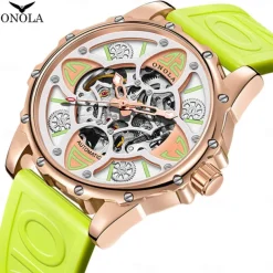 ONOLA Men's Watch Luxury Fashion High-quality Hollow Full-automatic Mechanical Watches Men Waterproof Silicon Tape Wristwatch