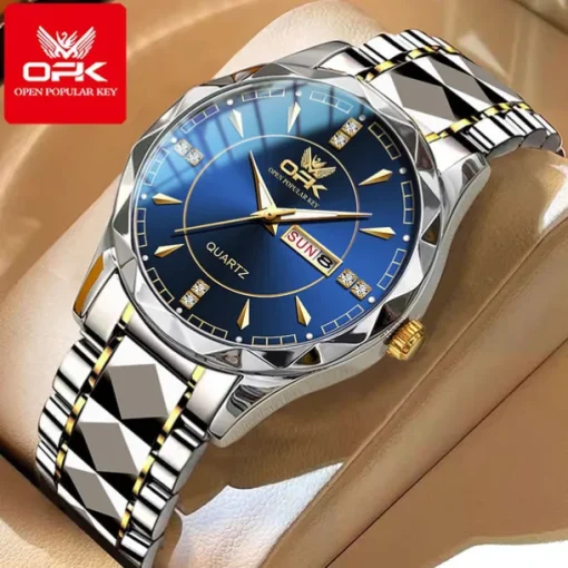 OPK Luxury Brand Watch Stainless Steel Business Double Calendar Waterproof Men's Watch Multi functional Night Light Watch