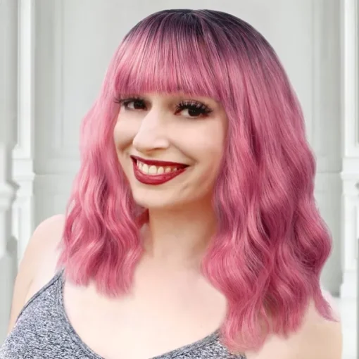 Orange Red Wigs for Women Short Wavy Bob Wig with Bangs Curly Ginger Wig Shoulder Length Copper Red Hair 14 Inch Colored Synthetic Wig for Cosplay Daily Party Use Halloween Wigs