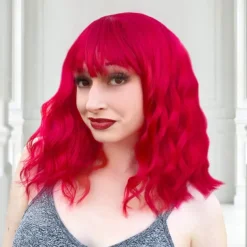 Orange Red Wigs for Women Short Wavy Bob Wig with Bangs Curly Ginger Wig Shoulder Length Copper Red Hair 14 Inch Colored Synthetic Wig for Cosplay Daily Party Use Halloween Wigs