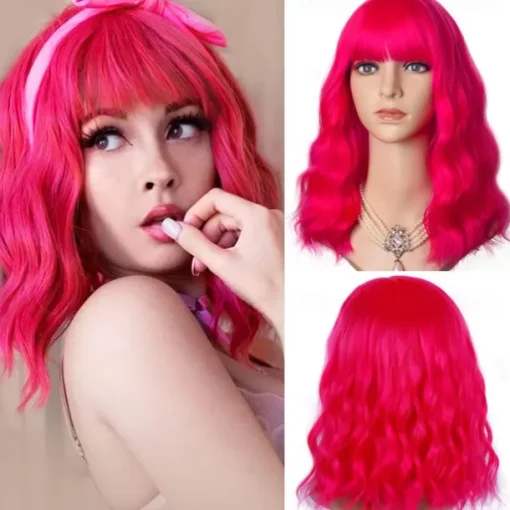 Orange Red Wigs for Women Short Wavy Bob Wig with Bangs Curly Ginger Wig Shoulder Length Copper Red Hair 14 Inch Colored Synthetic Wig for Cosplay Daily Party Use Halloween Wigs