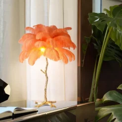 Ostrich Feather Bedside Lamp Modern Table Lamp for Living Room Bedroom Bar Restaurant Warm White/White 110-240V